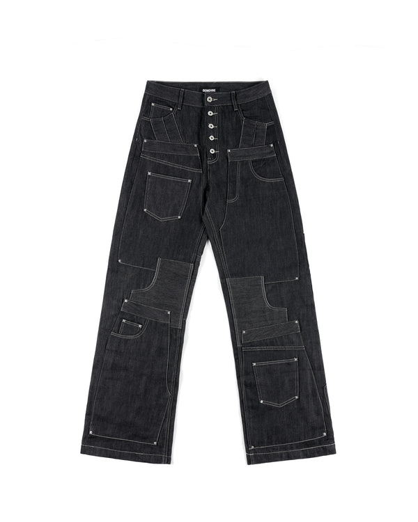 PATCHWORK RAW DENIM JEANS