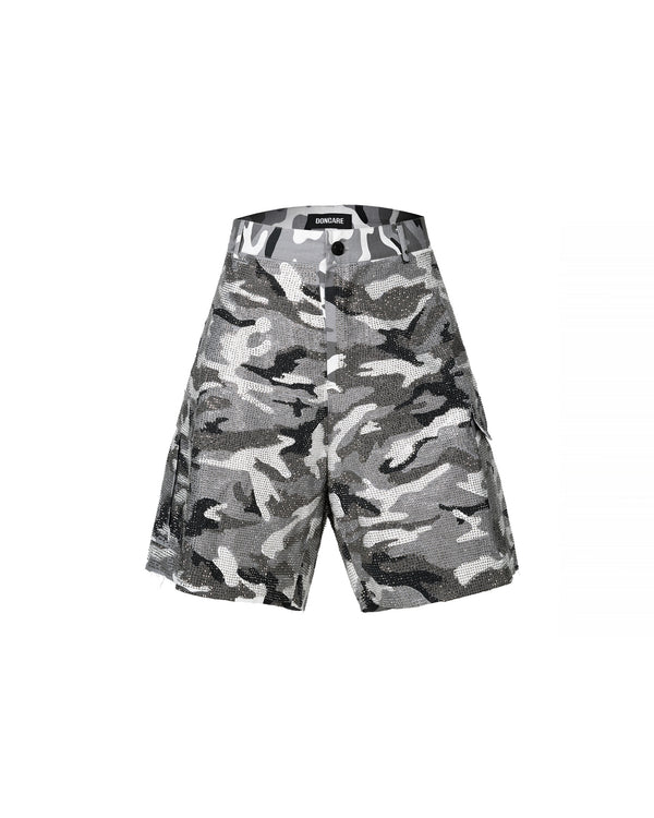 RHINESTONE SNOW CAMO BAGGY JORTS